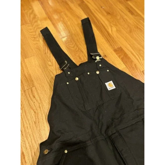 NWT Carhartt Men Quilt Lined Zip To Knee Bib Overalls Black $180 46x34 R03
